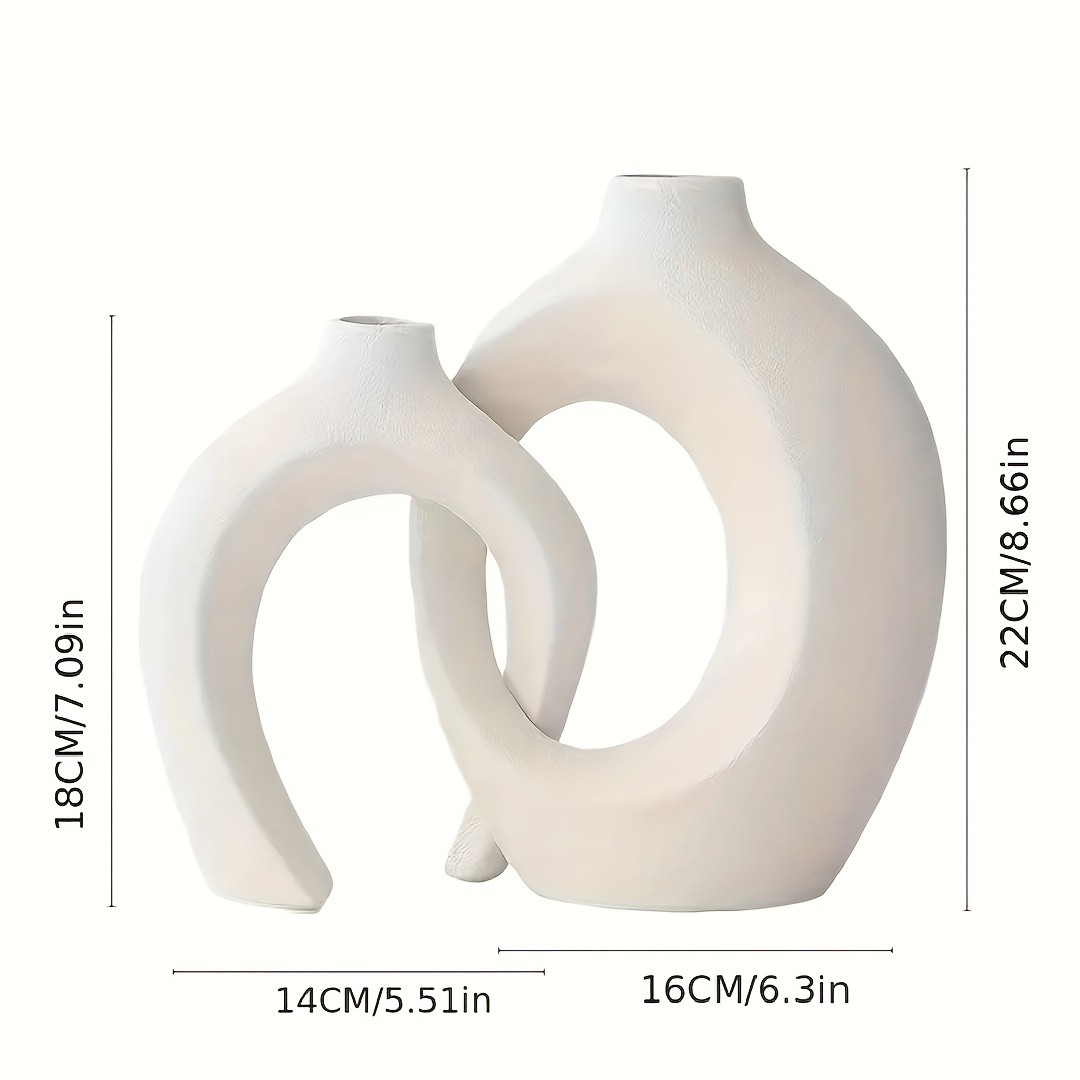 Hollow Nordic Modern Ceramic Vase Set of 2 - Modern Boho Hollow Flower Vases for Living Room and Bookshelf