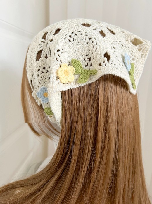 French Style Triangular Binder Retro Headcloth Knitted Headdress Photo