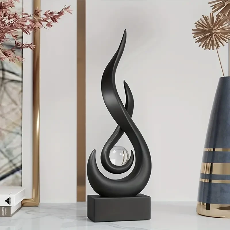 Elegant Black Flame & Pearl Ornament with 3cm Crystal Ball