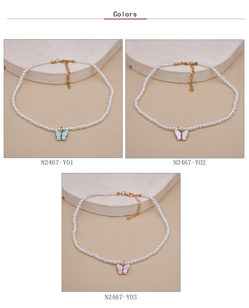 Elegant White Pearl Choker Necklace - Small Round Pearl Wedding Butterfly Necklace for Women, Charming Fashion Jewelry