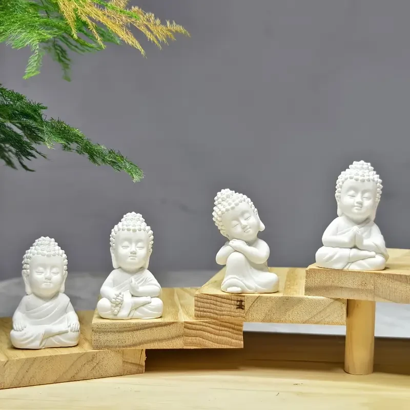 4pcs Serene White Resin Buddha Figurines