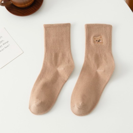 Women's Fashion Bear Embroidery Tube Socks