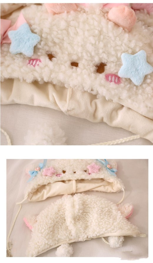 Cute Lamb Ears Earmuffs Hat Lambswool Bucket Hat