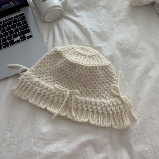 Autumn And Winter Bow Knitted Fisherman Hat Wool Bucket