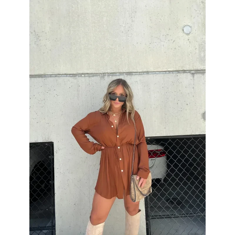 Women's Button-Up Long Sleeve Jumpsuit Dress