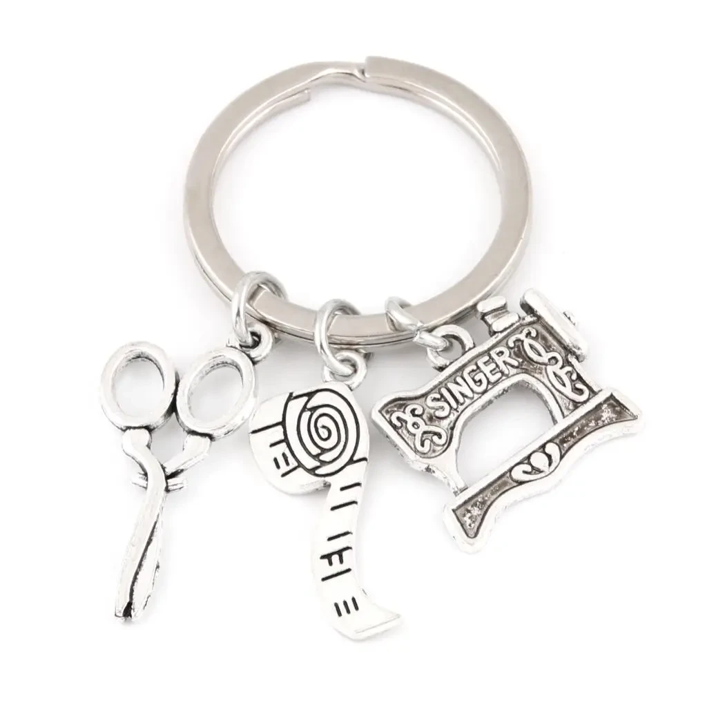 Sewing Machine Scissors Tape Measure Creative DIY Pendant Keychain