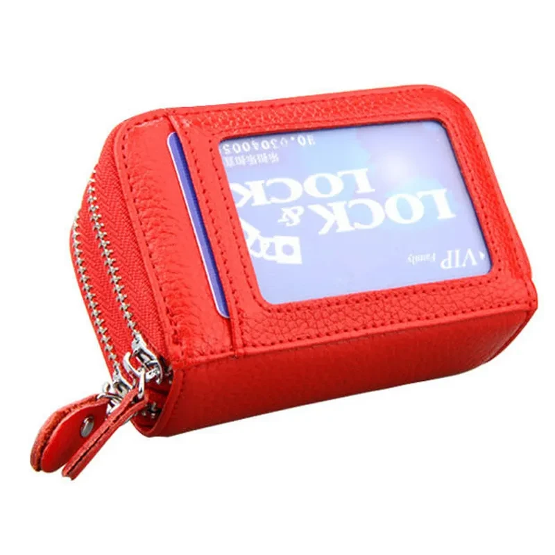 Double Zipper Expanding Card Holder Anti-magnetic Leather ID Card Holder Gift