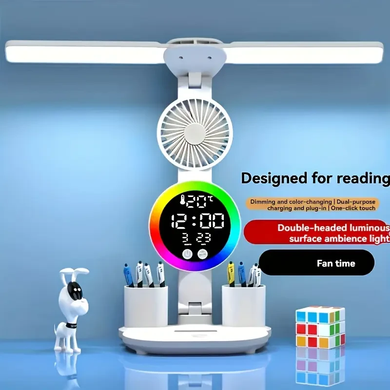 Touch-Controlled Multifunctional LED Desk Lamp with Built-In Fan