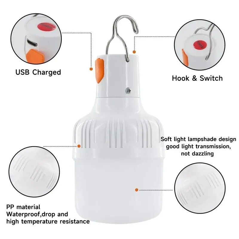 USB Rechargeable LED Emergency Light - 60W Outdoor Camping Equipment for BBQ, Hiking, Sports, and Entertainment