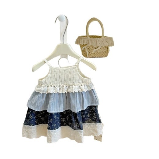 Girls' Floral Sling Spliced Princess Dress