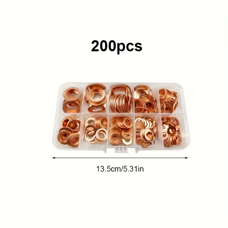 200pcs Copper Washer Gasket Set
