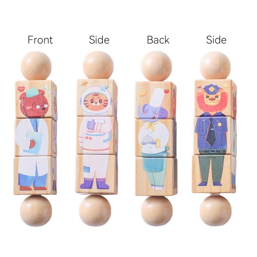 Children's Handbell Wooden Rotating Animal Block Puzzle