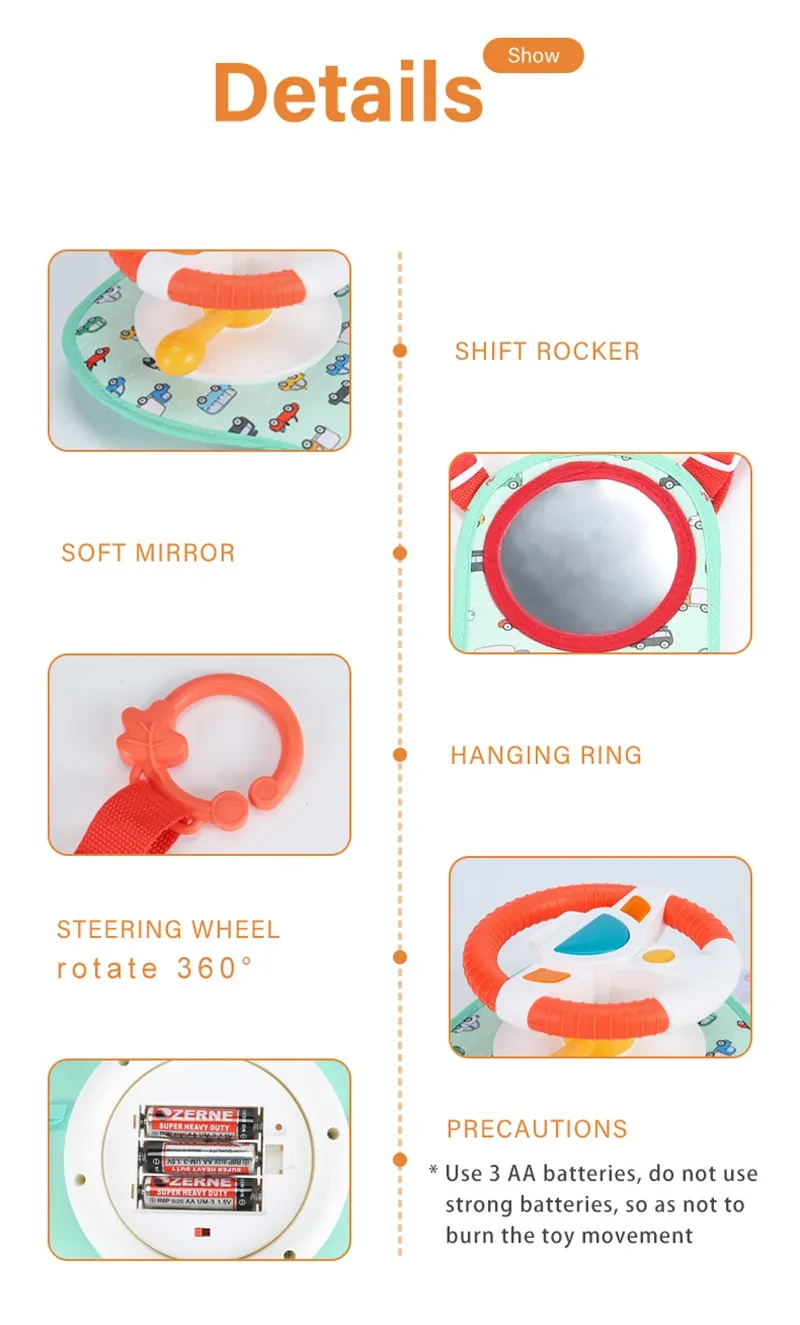 Baby Kids Eletric Simulation Steering Wheel Toy Driving Interactive Musical Educational Toy