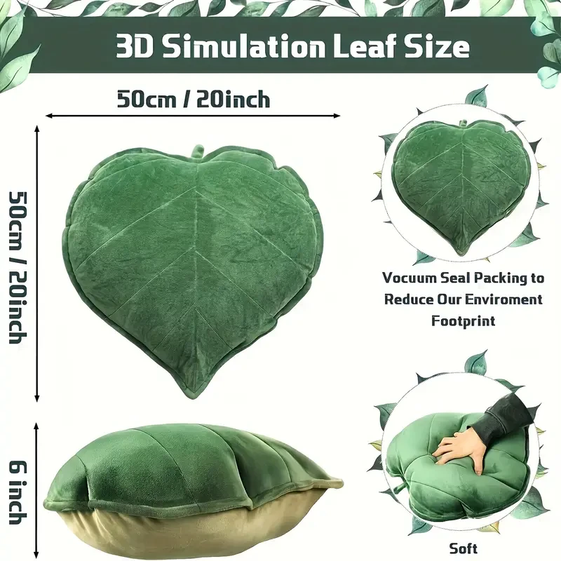 1pc Heart-Shaped Leaf Plush Pillow