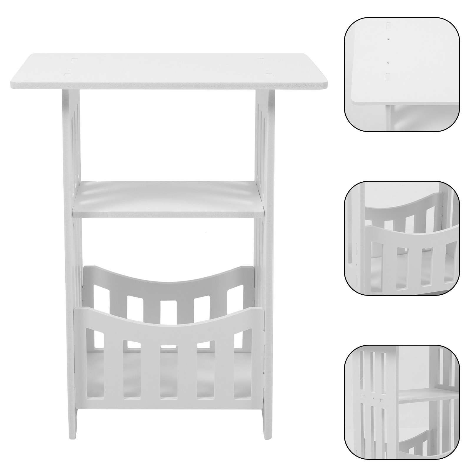 Living Room Sofa Side Table - Bedroom Nightstand, Hollow Bedside Table for Room, White Sofa Side Table for Bedroom