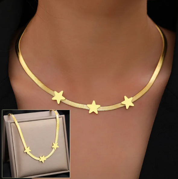 Stainless Steel Gothic Blade Snake Chain Stars Choker Statement Necklace for Women | Light Luxury Temperament Jewelry