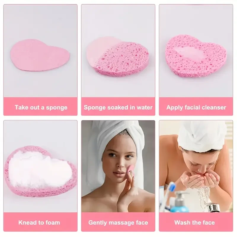 50 Count Compressed Heart-Shaped Facial Sponges for Cleansing