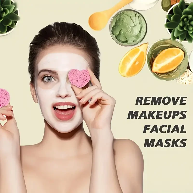 50 Count Compressed Heart-Shaped Facial Sponges for Cleansing