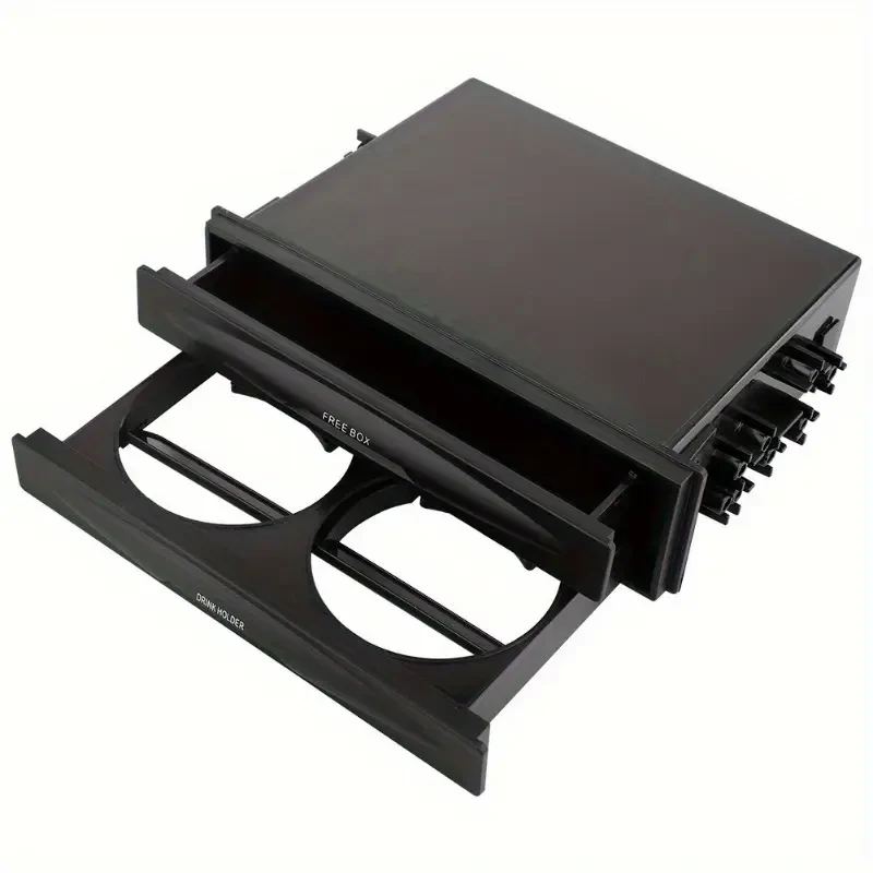 [Black Plastic Car Storage Box]Universal Car Radio Pocket and Drink Holder Organizer Box