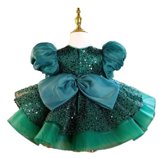 Dark Green Princess Dress Puff Short Sleeve Dress