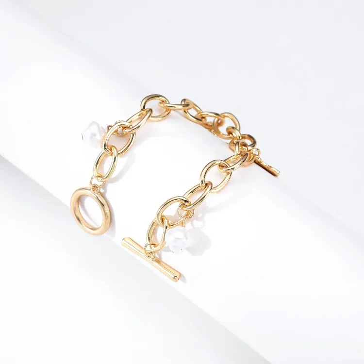 Fashion Butterfly Pearl Pendant Chain Bracelet