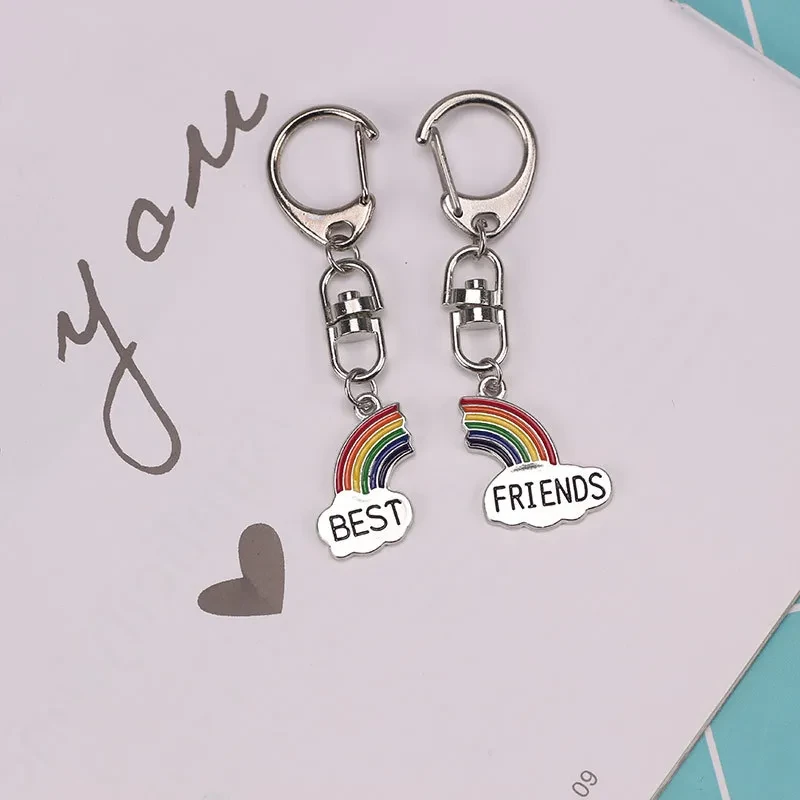 Color Stitching Rainbow White Cloud Couple Good Friend Stitching Keychain