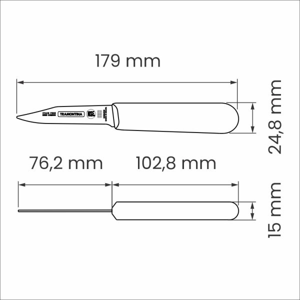 Professional Master Black Paring Knife Tappered 3", 8cm  - Tramontina