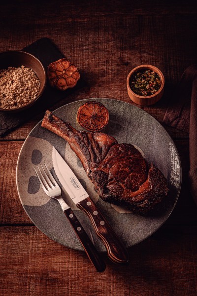 Churrasco Steak Knife Jumbo Serrated Wide Blade Polywood Brown 5", 12cm - Tramontina