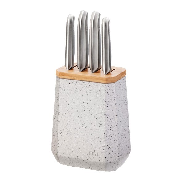 Stone Knife Block Set Black and White Terrazzo 5 Piece - Furi