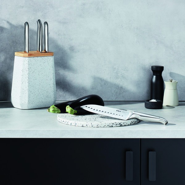 Stone Knife Block Set Black and White Terrazzo 5 Piece - Furi