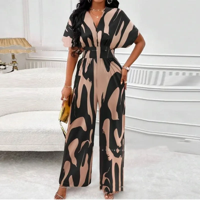 Long Printed V-neck Jumpsuit