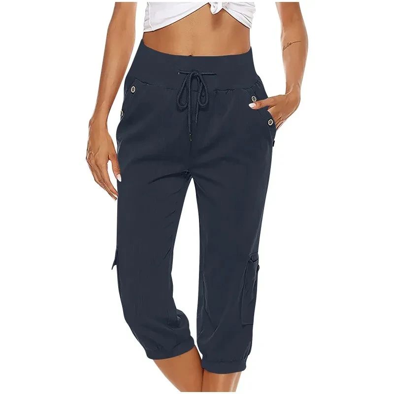 Women's Cotton Linen Cargo Cropped Pants