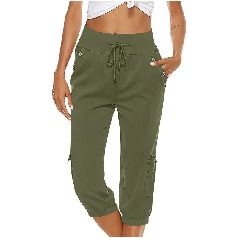 Women's Cotton Linen Cargo Cropped Pants