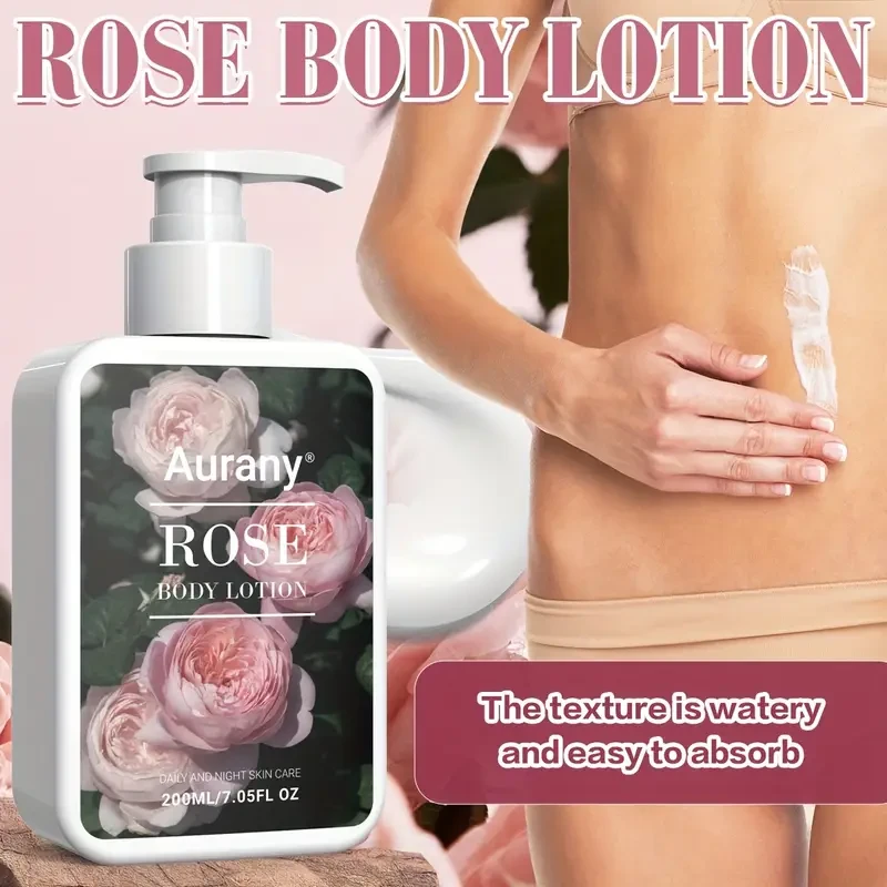 200ml/7.05 Fl.Oz, Rose Body Lotion With Natural Oils, Hyaluronic Acid