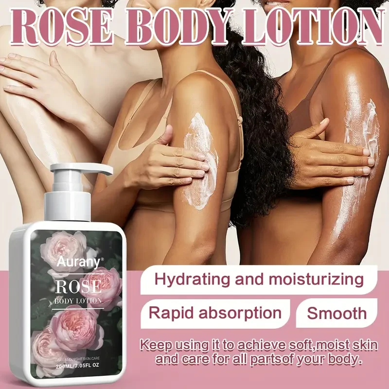 200ml/7.05 Fl.Oz, Rose Body Lotion With Natural Oils, Hyaluronic Acid