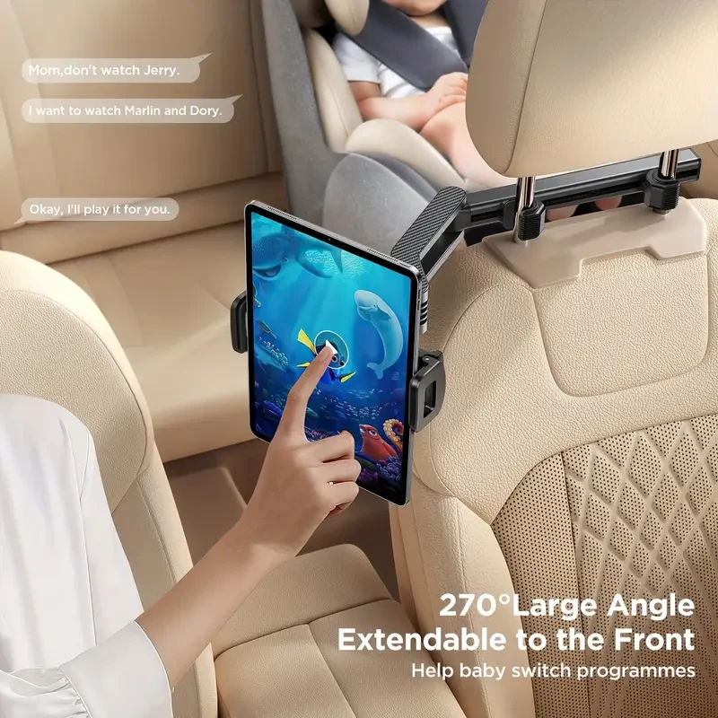 Tablet Holder for Car, 360 Adjustable Mount, One-Handed Operation