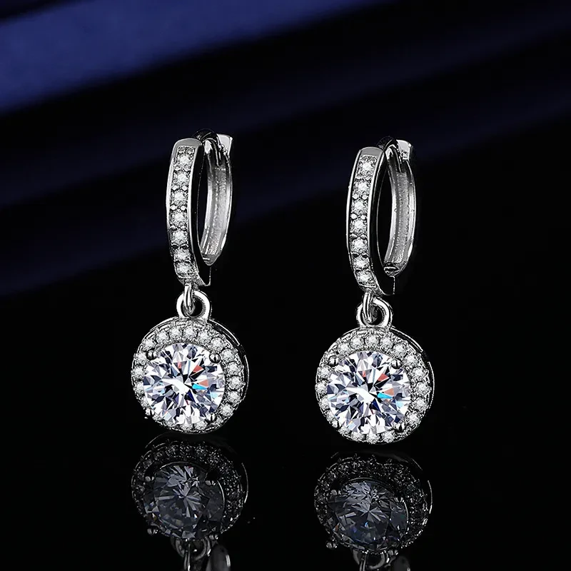 Moissanite Tassel Princess Round Bag 1 Karat Silver Earrings