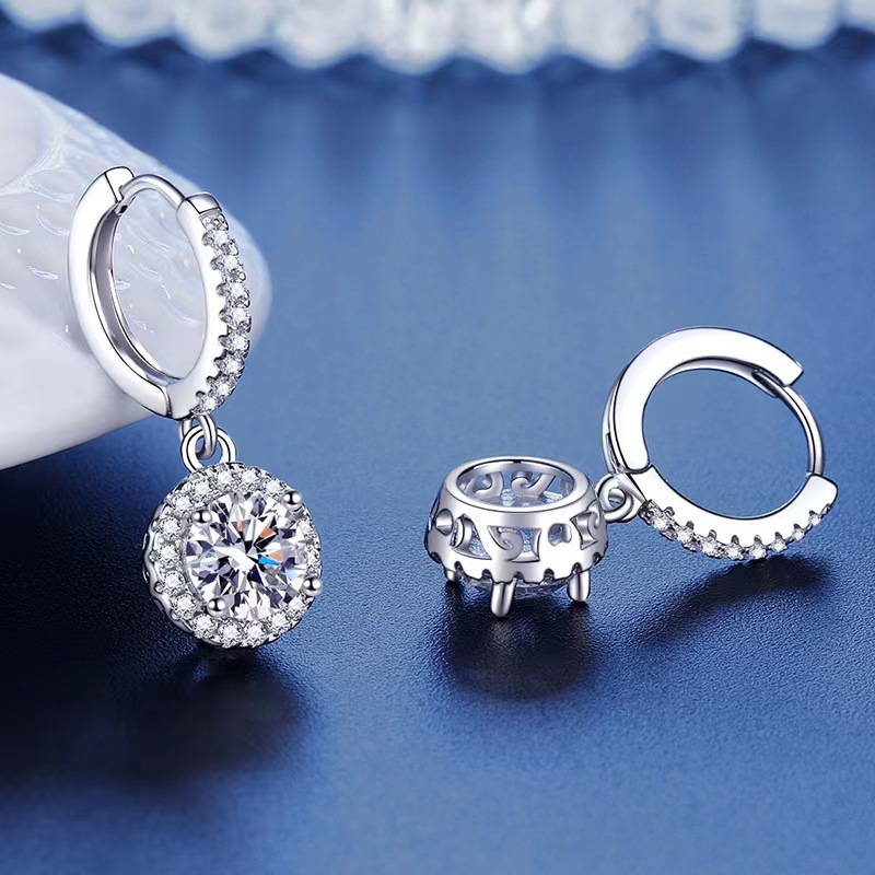 Diamond S925 Sterling Silver Round Bag Earrings