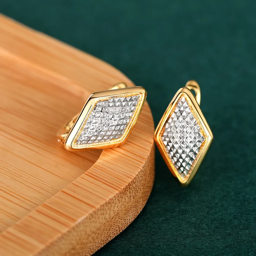 Rhombus Earrings Female Two-tone Geometric Design