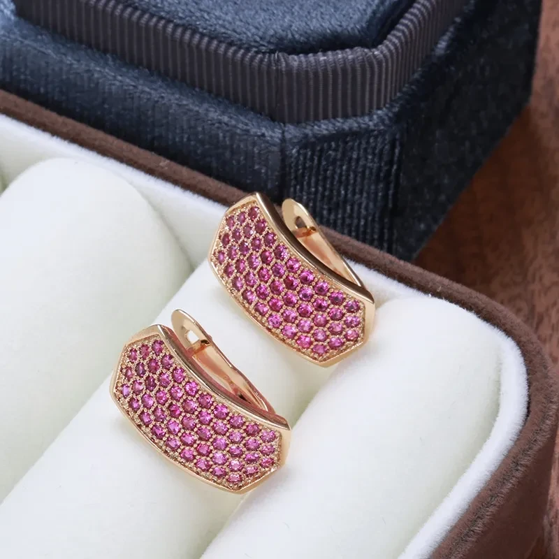 Elegant Rose Red Zircon Women's Earrings