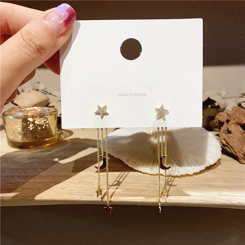Temperament Star Moon Long Fringe Earrings