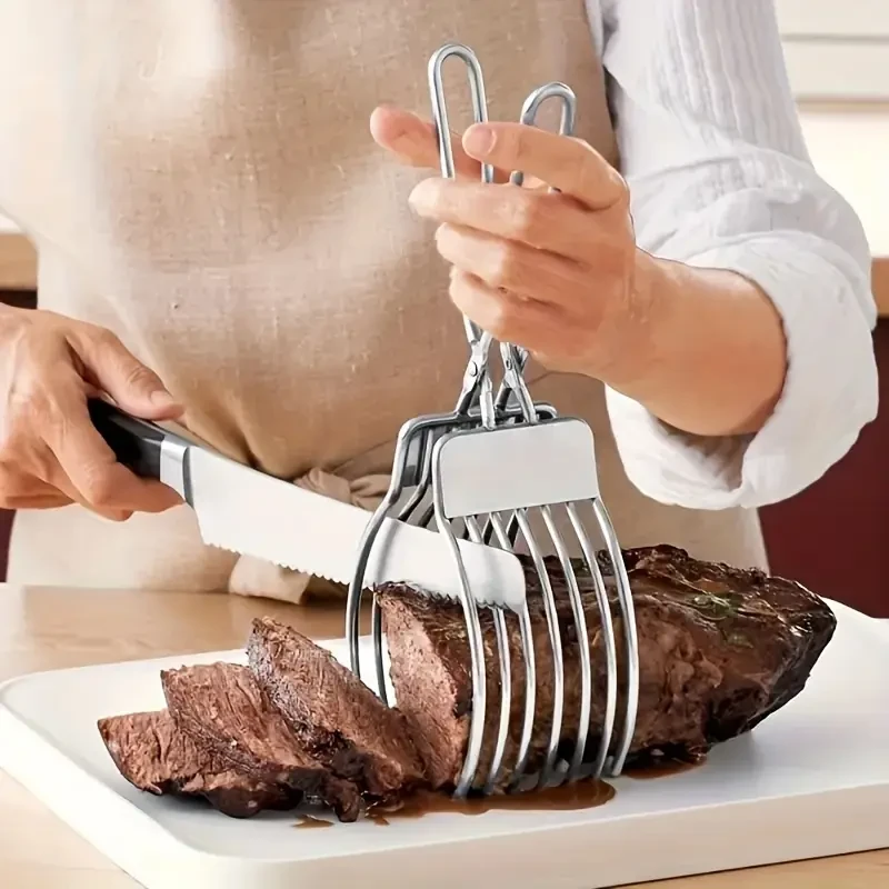 Stainless Steel Roast Beef Slicer with Built-In Serving Tongs