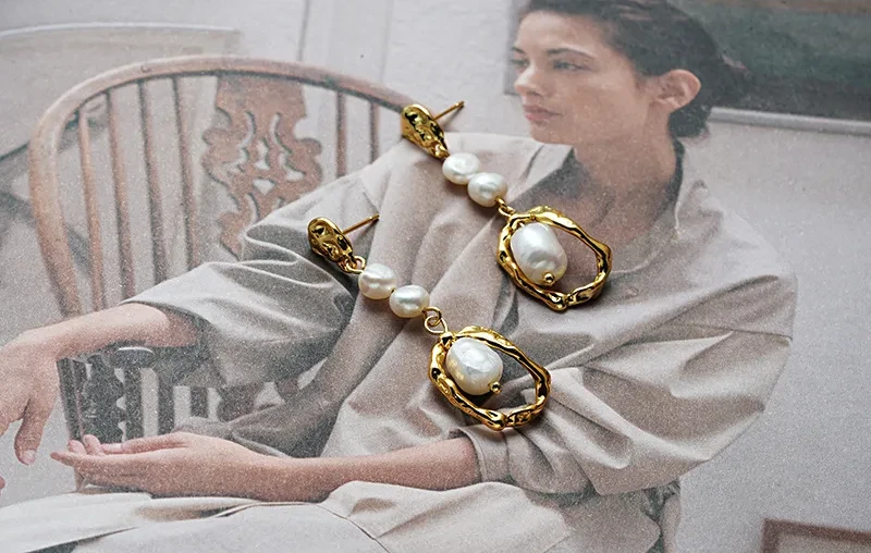 Natural Pearl Earrings Female Temperament Advanced Long Retro