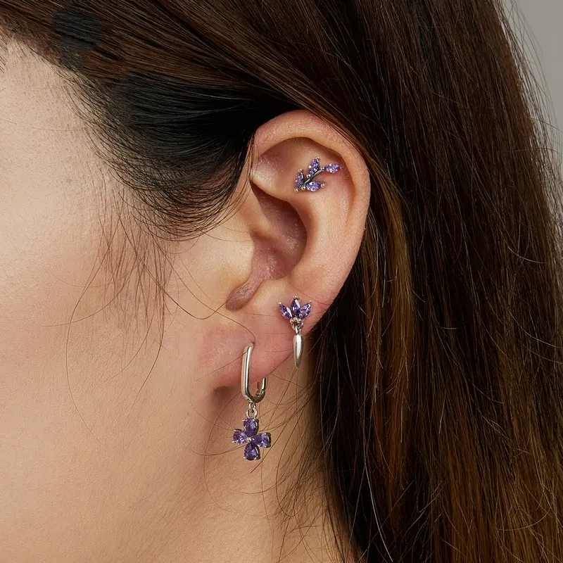 Sterling Silver Purple Zirconium Flower Purple Zircon