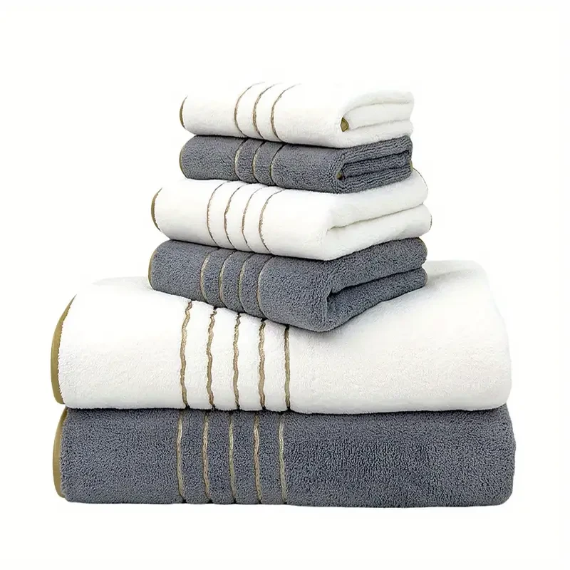 Golden Trim Embroidery Microfibre Towel Bath Towel Set
