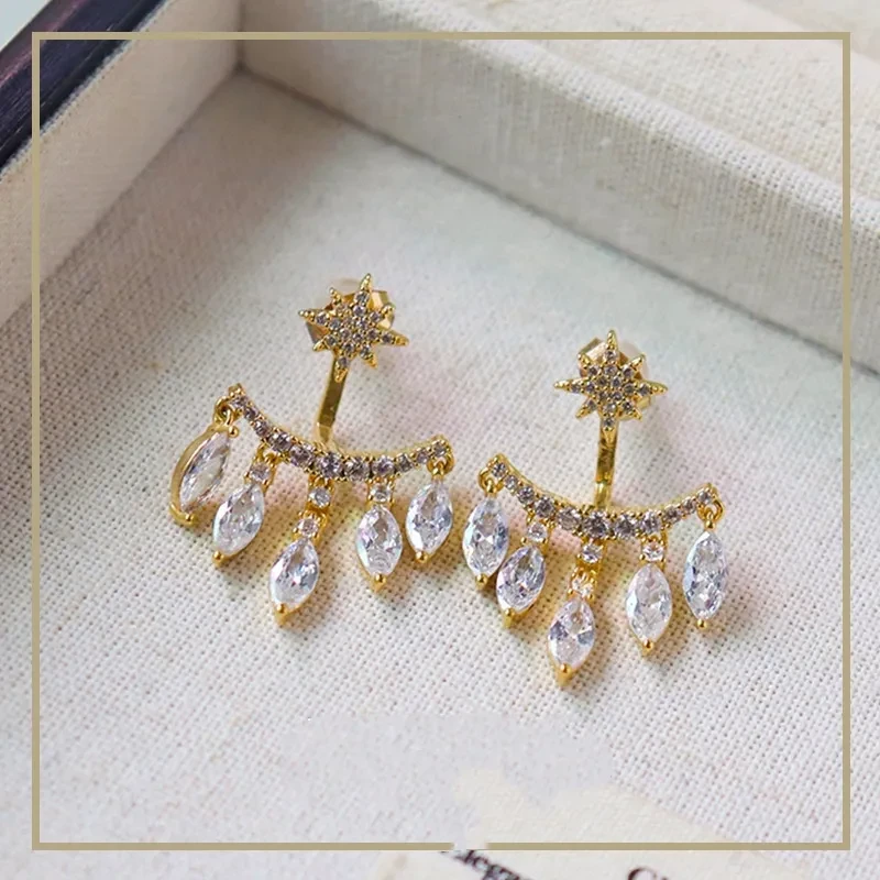 New Retro Eight Awn Star Zircon Earrings Fashion Pendant Stud Earrings Women's High Jewelry Party Gift