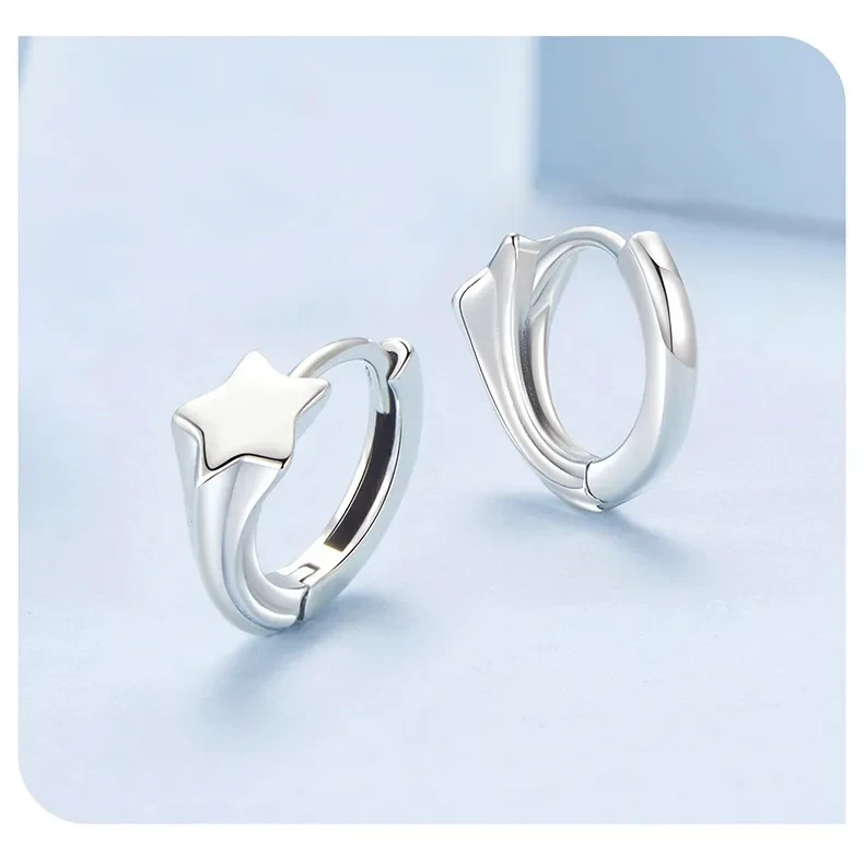 Glossy Pentagram Ear Clip S925 Sterling Silver Fashion Earrings