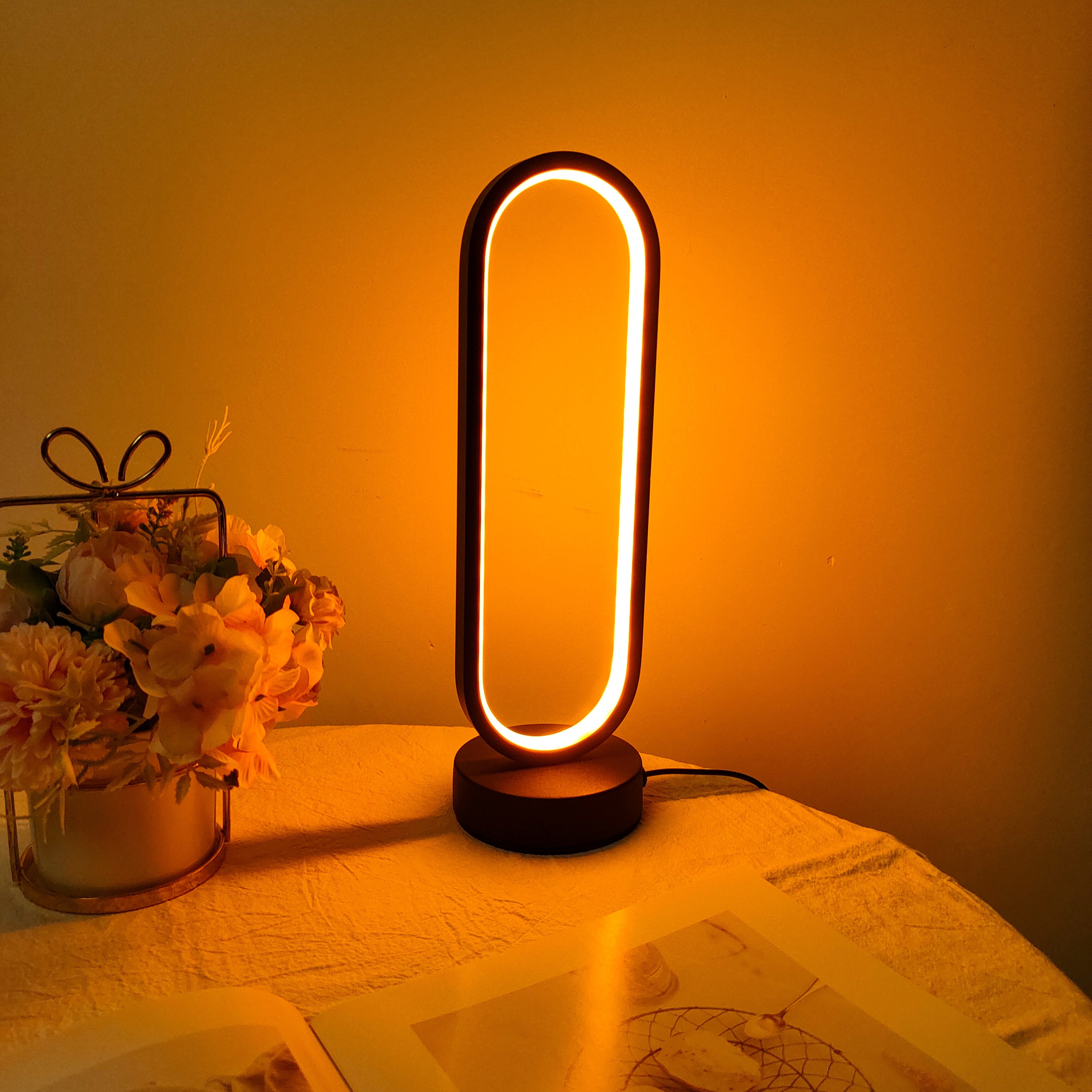 1PC Ring LED Bedside Lamp - Three-Color Dimming Night Light for Bedroom and Living Room