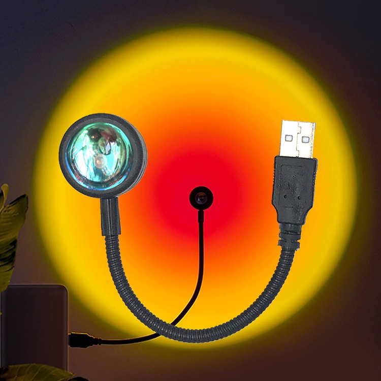 USB Sunset Projection Lamp - Rainbow Atmosphere Night Light for Photography, Selfie, Coffee Store, Live Wall Decoration