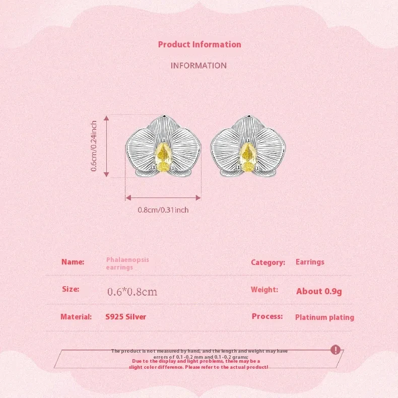 Sterling Silver White Gold Plated Phalaenopsis Stud Earrings
